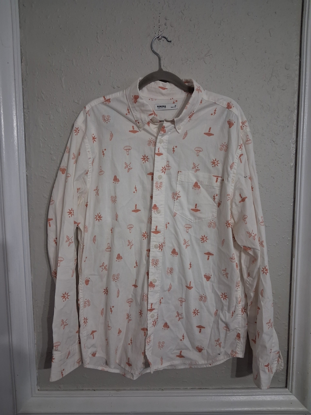 Sonoma shirt button up casual mushrooms forest botanical boho whimsy cottage med